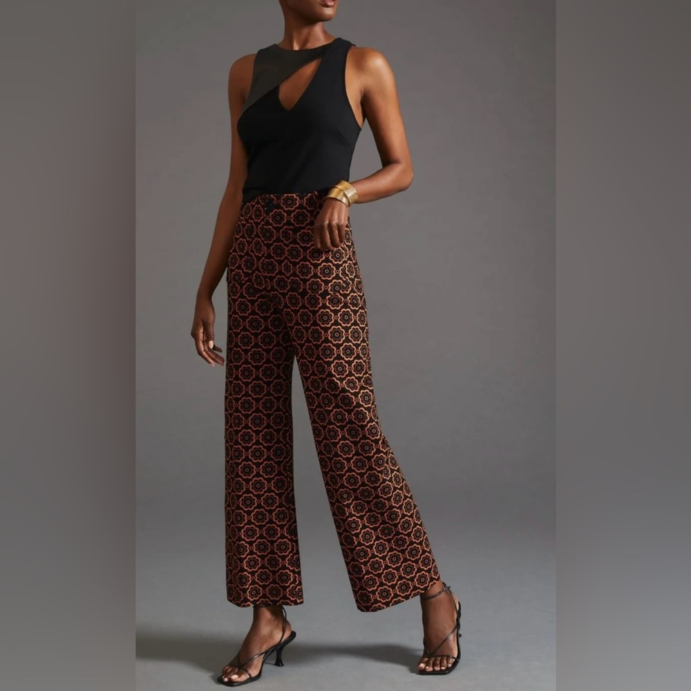 Maeve Anthropologie Pants Colette Cropped Size 24 Petite Wide Leg Orange Black
